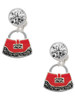 Silver Plated Red Purse - Crystal Clip on Earrings: Color Choice - Red, Green, Blue, Purple, Pink, Clear, Black