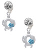 Silver Plated Open Sea Turtle with Blue Plumeria - Crystal Clip on Earrings: Color Choice - Red, Green, Blue, Purple, Pink, Clear, Black