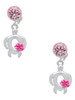 Silver Plated Open Sea Turtle with Hot Pink Plumeria - Crystal Clip on Earrings