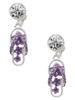 Silver Plated Purple Open Plumeria Flower Flip Flop - Crystal Clip on Earrings: Color Choice - Red, Green, Blue, Purple, Pink, Clear, Black