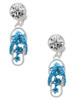 Silver Plated Blue Open Plumeria Flower Flip Flop - Crystal Clip on Earrings: Color Choice - Red, Green, Blue, Purple, Pink, Clear, Black
