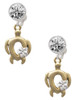 Gold-tone Open Sea Turtle with White Plumeria - Crystal Clip on Earrings