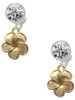 Gold-tone Plumeria Flower - Crystal Clip on Earrings: Color Choice - Red, Green, Blue, Purple, Pink, Clear, Black