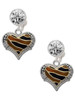 Two-tone Enamel Tiger Print Heart - Crystal Clip on Earrings: Color Choice - Red, Green, Blue, Purple, Pink, Clear, Black