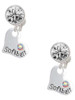 Heart with ''Softball'' and AB Crystal - Crystal Clip on Earrings: Color Choice - Red, Green, Blue, Purple, Pink, Clear, Black