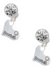 Heart with ''Baseball'' and AB Crystal - Crystal Clip on Earrings: Color Choice - Red, Green, Blue, Purple, Pink, Clear, Black