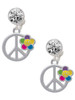 Silver Plated Large Multicolored Daisy on Peace Sign - Crystal Clip on Earrings: Color Choice - Red, Green, Blue, Purple, Pink, Clear, Black