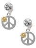 Two-tone Large Peace Sign with Daisy and Crystal - Crystal Clip on Earrings