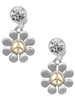 Two-tone Large Daisy with Peace Sign - Crystal Clip on Earrings