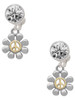 Two-tone Small Daisy with Peace Sign - Crystal Clip on Earrings: Color Choice - Red, Green, Blue, Purple, Pink, Clear, Black