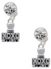 Silver Plated XOXO Stamp - Crystal Clip on Earrings: Color Choice - Red, Green, Blue, Purple, Pink, Clear, Black