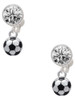 Silver Plated 3-D Soccer ball - Crystal Clip on Earrings: Color Choice - Red, Green, Blue, Purple, Pink, Clear, Black