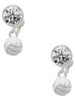 Silver Plated 3-D White Volleyball - Crystal Clip on Earrings: Color Choice - Red, Green, Blue, Purple, Pink, Clear, Black