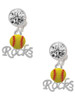 Silver Plated Enamel Softball ''Rocks'' - Crystal Clip on Earrings