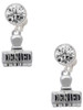 Silver Plated 3-D ''Denied'' Stamp - Crystal Clip on Earrings: Color Choice - Red, Green, Blue, Purple, Pink, Clear, Black