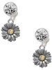 Two-tone Daisy Flower - Crystal Clip on Earrings: Color Choice - Red, Green, Blue, Purple, Pink, Clear, Black