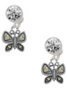 Two-tone Butterfly with Hearts - Crystal Clip on Earrings: Color Choice - Red, Green, Blue, Purple, Pink, Clear, Black