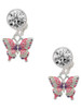 Silver Plated Small Hot Pink & Purple Butterfly - Crystal Clip on Earrings: Color Choice - Red, Green, Blue, Purple, Pink, Clear, Black