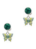 Silver Plated Small Lime Green & Blue Butterfly - Crystal Clip on Earrings