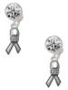 Silver Plated Ribbon with Softball - Crystal Clip on Earrings: Color Choice - Red, Green, Blue, Purple, Pink, Clear, Black