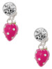 Silver Plated Large 3-D Hot Pink Strawberry with Crystals - Crystal Clip on Earrings: Color Choice - Red, Green, Blue, Purple, Pink, Clear, Black