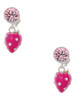 Silver Plated Large 3-D Hot Pink Strawberry with Crystals - Crystal Clip on Earrings