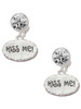 Silver Plated Kiss Me ''I'm Magically Delicious'' - Crystal Clip on Earrings: Color Choice - Red, Green, Blue, Purple, Pink, Clear, Black