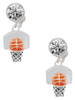 Silver Plated 3-D Enamel Basketball in Hoop - Crystal Clip on Earrings: Color Choice - Red, Green, Blue, Purple, Pink, Clear, Black