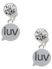 Silver Plated Text Chat - luv - Love - Crystal Clip on Earrings