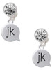 Silver Plated Text Chat - jk - Just Kidding - Crystal Clip on Earrings