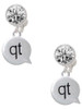 Silver Plated Text Chat - qt - Cutie - Crystal Clip on Earrings