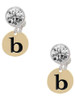 Gold-tone Disc 1/2'' Initial - b - Crystal Clip on Earrings
