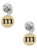 Gold-tone Disc 1/2'' Initial - m - Crystal Clip on Earrings: Color Choice - Red, Green, Blue, Purple, Pink, Clear, Black