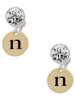 Gold-tone Disc 1/2'' Initial - n - Crystal Clip on Earrings: Color Choice - Red, Green, Blue, Purple, Pink, Clear, Black