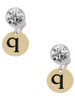 Gold-tone Disc 1/2'' Initial - q - Crystal Clip on Earrings