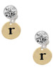 Gold-tone Disc 1/2'' Initial - r - Crystal Clip on Earrings: Color Choice - Red, Green, Blue, Purple, Pink, Clear, Black