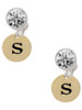 Gold-tone Disc 1/2'' Initial - s - Crystal Clip on Earrings: Color Choice - Red, Green, Blue, Purple, Pink, Clear, Black