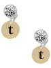 Gold-tone Disc 1/2'' Initial - t - Crystal Clip on Earrings