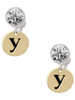 Gold-tone Disc 1/2'' Initial - y - Crystal Clip on Earrings