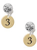 Gold-tone Disc 1/2'' Number - 3 - Crystal Clip on Earrings
