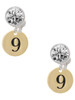 Gold-tone Disc 1/2'' Number - 9 - Crystal Clip on Earrings: Color Choice - Red, Green, Blue, Purple, Pink, Clear, Black