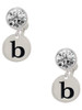 Silver Plated Disc Initial - b - Crystal Clip on Earrings: Color Choice - Red, Green, Blue, Purple, Pink, Clear, Black