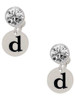 Silver Plated Disc Initial - d - Crystal Clip on Earrings: Color Choice - Red, Green, Blue, Purple, Pink, Clear, Black