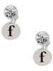 Silver Plated Disc Initial - f - Crystal Clip on Earrings: Color Choice - Red, Green, Blue, Purple, Pink, Clear, Black