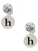 Silver Plated Disc Initial - h - Crystal Clip on Earrings: Color Choice - Red, Green, Blue, Purple, Pink, Clear, Black