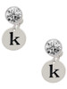 Silver Plated Disc Initial - k - Crystal Clip on Earrings: Color Choice - Red, Green, Blue, Purple, Pink, Clear, Black