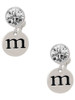Silver Plated Disc Initial - m - Crystal Clip on Earrings