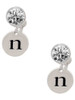 Silver Plated Disc Initial - n - Crystal Clip on Earrings