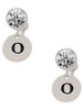Silver Plated Disc Initial - o - Crystal Clip on Earrings: Color Choice - Red, Green, Blue, Purple, Pink, Clear, Black