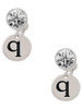 Silver Plated Disc Initial - q - Crystal Clip on Earrings: Color Choice - Red, Green, Blue, Purple, Pink, Clear, Black